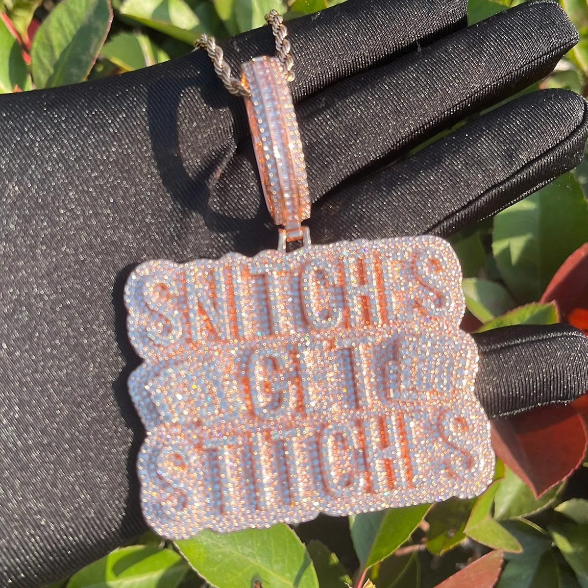 Bubble Letter Prong Necklace Pendant for Men Iced Out Cubic Zirconia Real Copper Gold Plated Hip Hop Jewelry