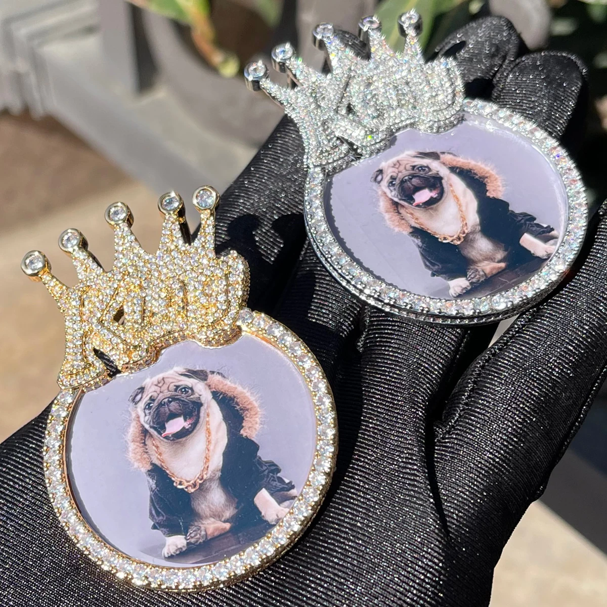 Bubble Letter Custom Photo Necklace for Men King Crown Bail Memory Picture Personalized Pendant Iced Out Zircon Hip Hop Jewelry