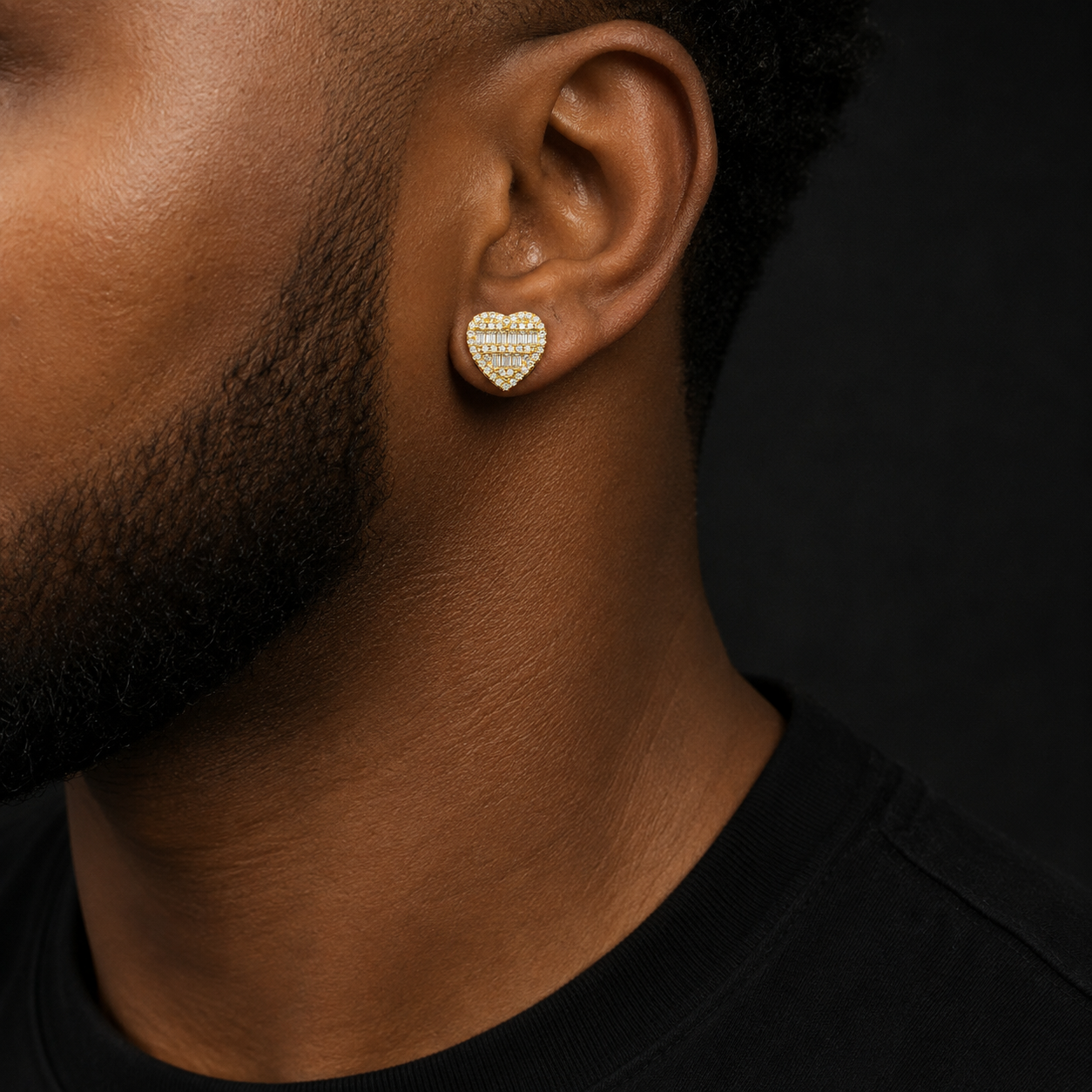 Bubble Letter Silver Moissanite VVS Baguette Heart Stud Earring for Men Hip Hop Jewelry