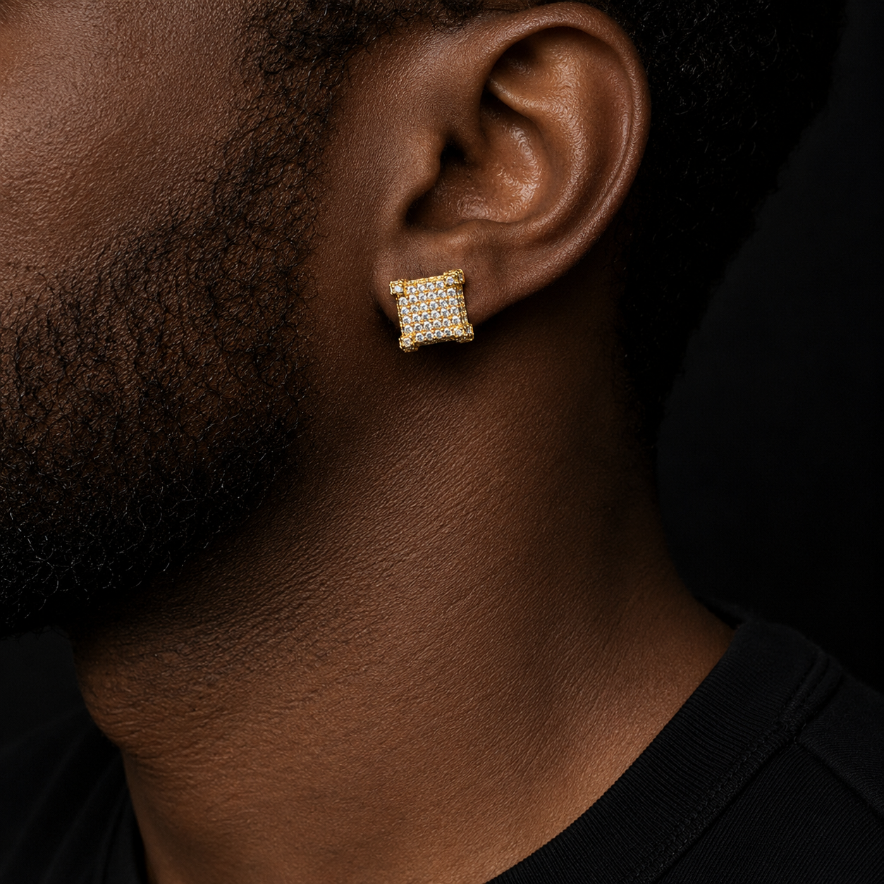Bule lettebbr 10x10mm Mens Zircon Earring Hip hop style Copper Material Iced Bling CZ Square Stud Earrings Screw-back Fashion Jewelry