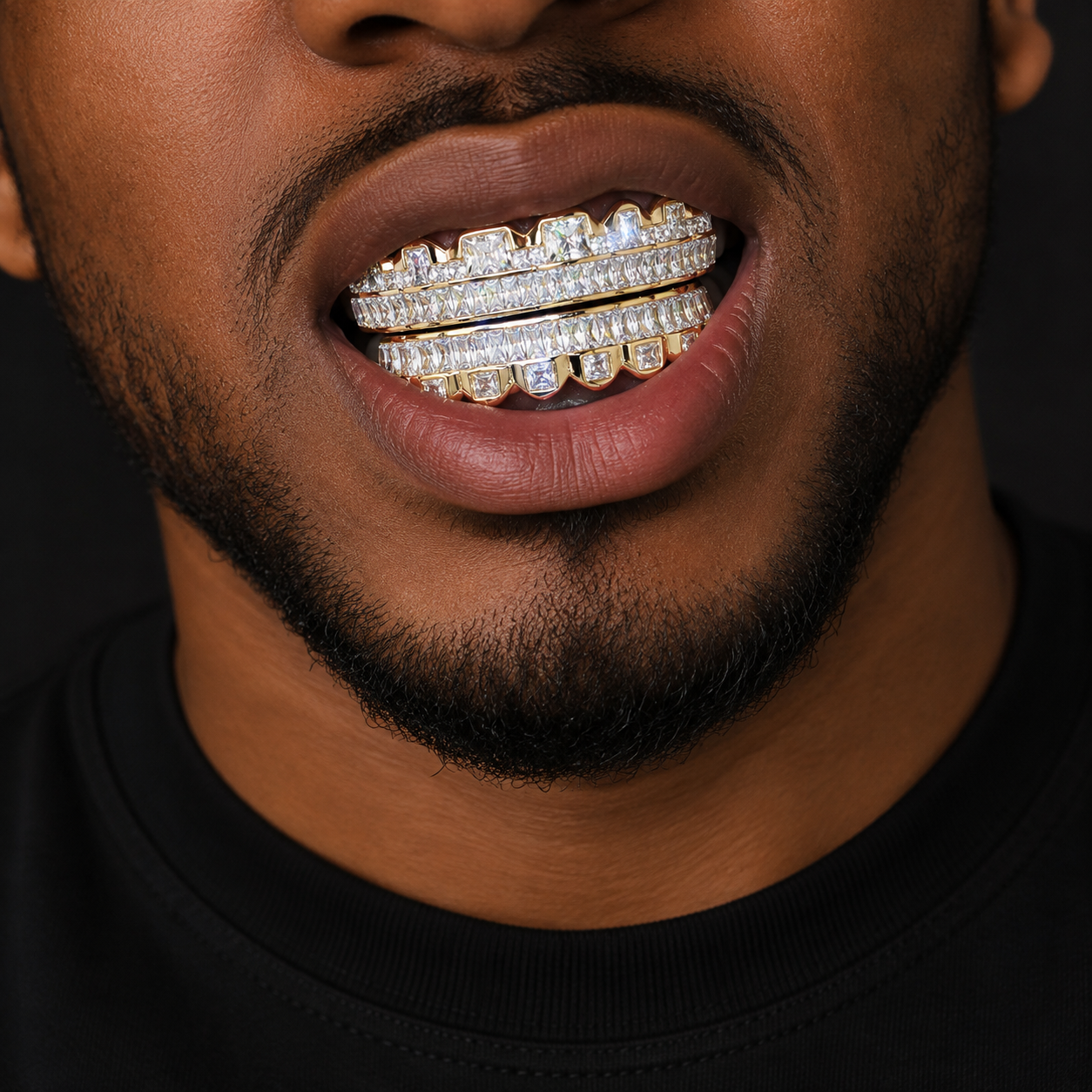 Bubble Letter Baguette Edition Top Model Luxurious Look Teeth Grillz White Gold Plated Hip Hop Jewelry 2023 Drop Shipping Trend