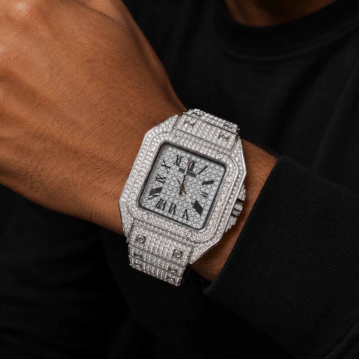 Bubble Letter Proud Watch for Men Big Dial Military Quartz Clock Luxury Rhinestone Hip Hop Jewelry Relogio Masculio