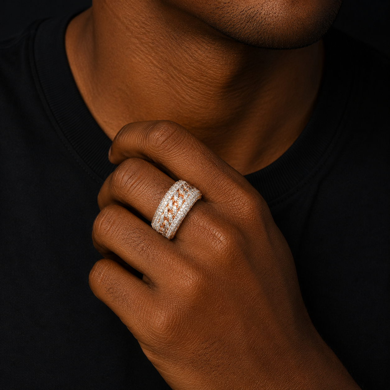 Bubble Letter Gold Color Ring for Men Iced Out Real Copper Spinning in the Middle Hip Hop Jewelry 2022 Trend Charms Korea