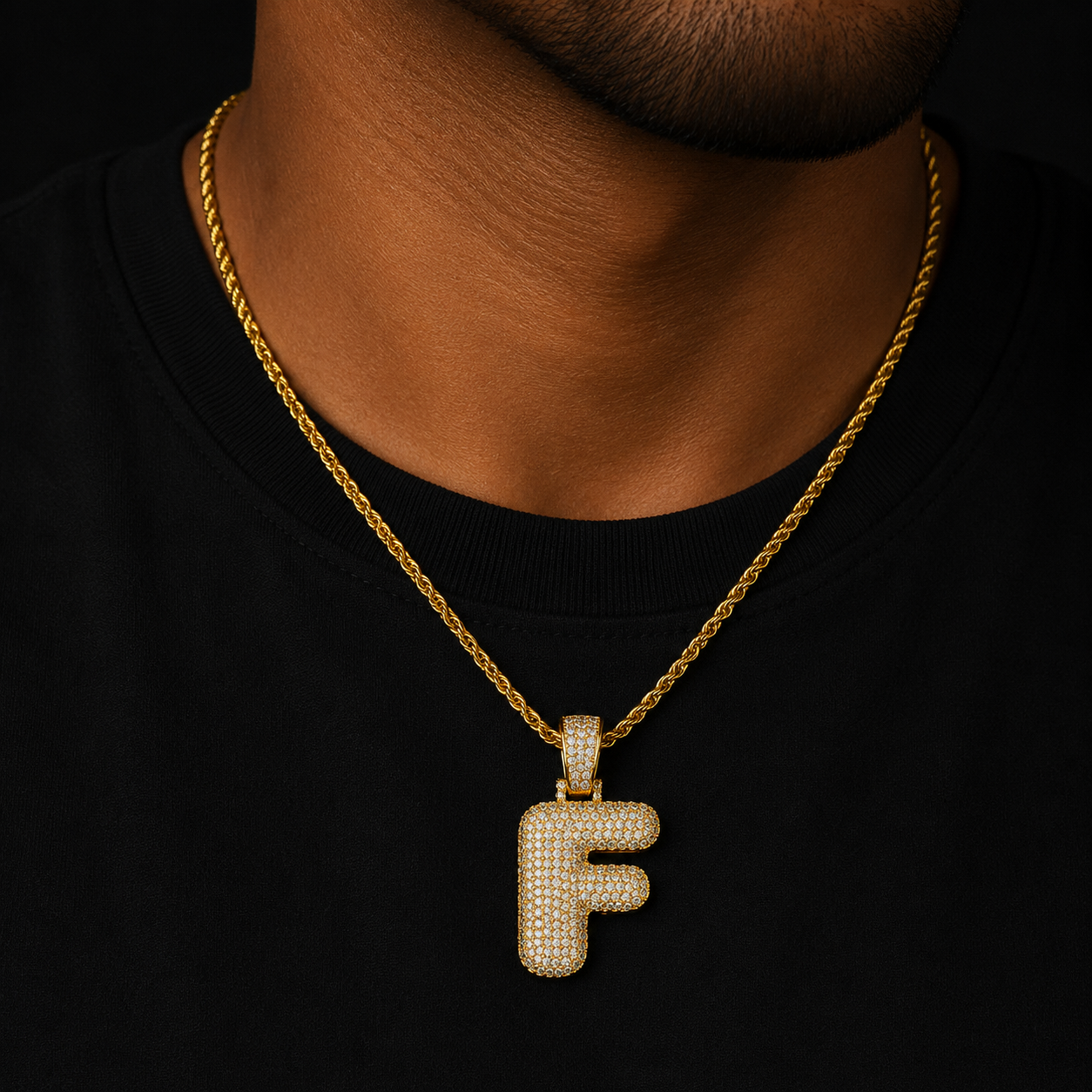 Bubble Letter A-Z Single Necklaces & Pendant Chain For Men Women Gold Color Cubic Zircon Hip Hop Jewelry Gifts