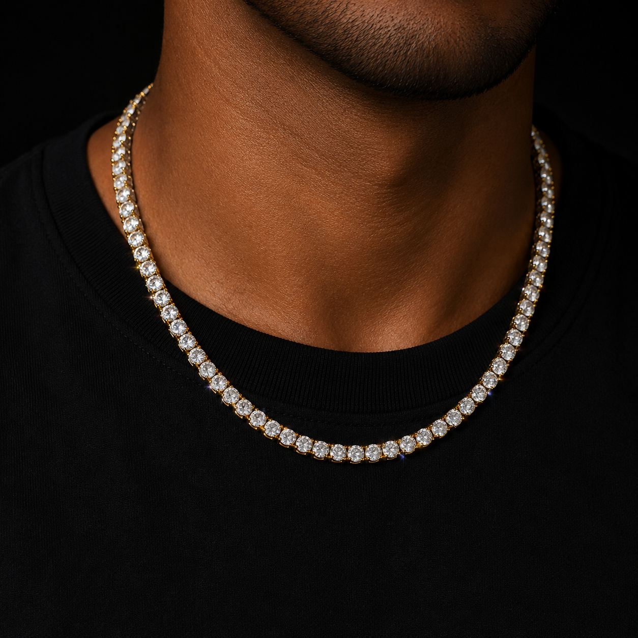 Bubble Letter 1 Row Tennis Chain Zircon Necklace Hip Hop Jewelry Gold Color Copper Material Men Rock Link 18inch 20inch