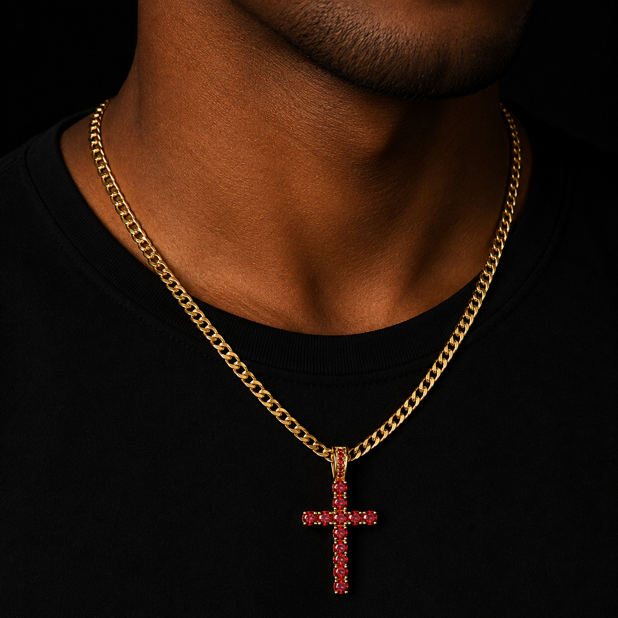 Bubble Letter Cross Necklace for Men Pendant Gold Color Copper Material Hip Hop Jewelry