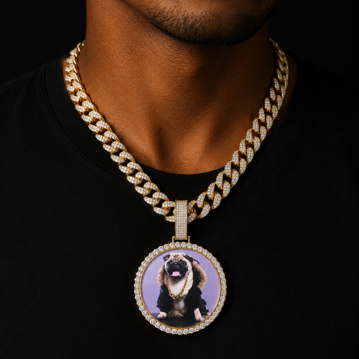 Bubble Letter Custom Photo Necklace for Men Personalized Picture Medallions Pendant Hip Hop Cubic Zircon Rock Jewelry 2021 Trend