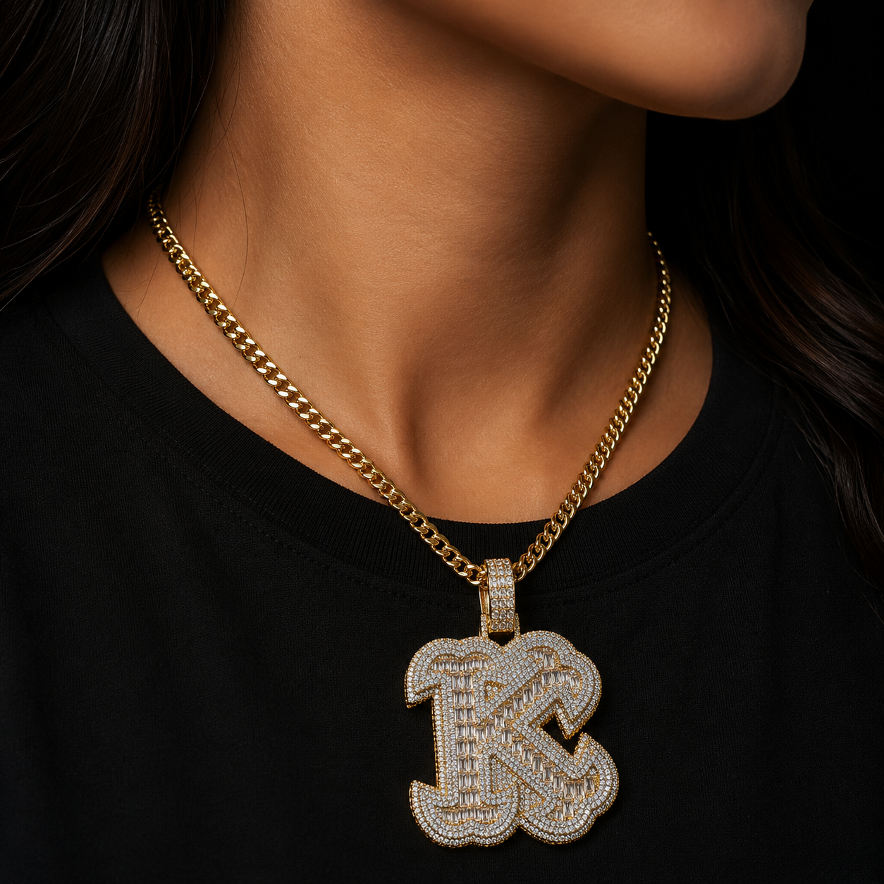 Bubble Letter Iced Out Initial Necklace for Women Single Charms 26  Alphabets Hip Hop Jewelry