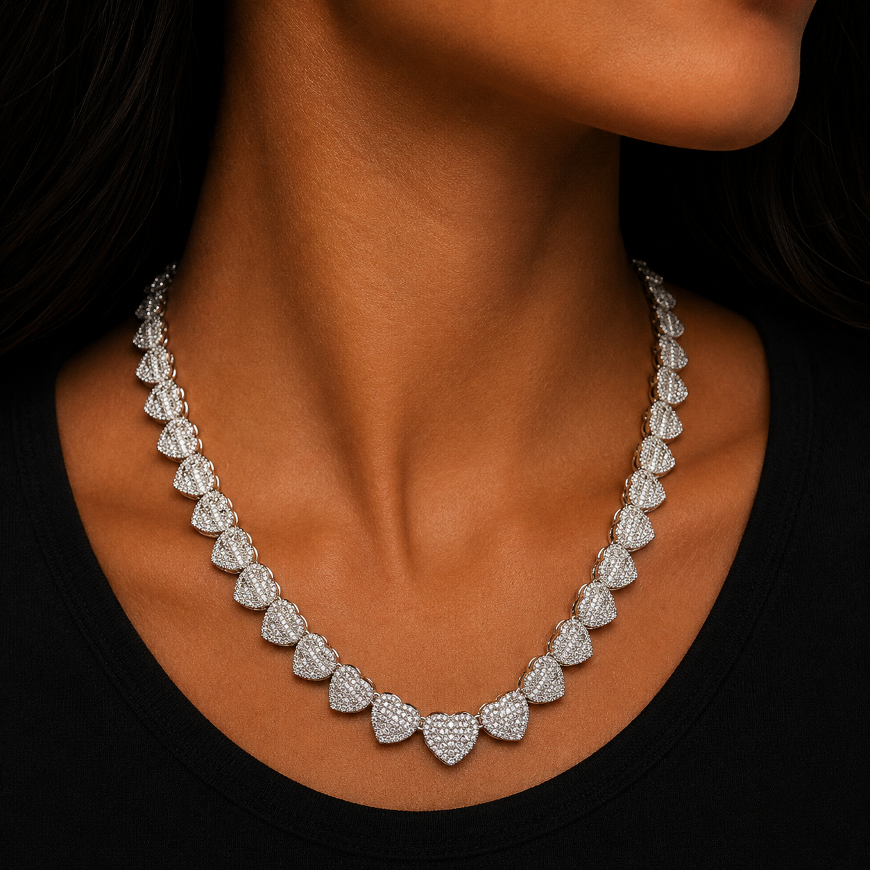 Bubble Letter Baguette Crushed Heart Necklace for Women  Iced Out Choker Micro Pave Prong Setting Hip Hop Jewelry