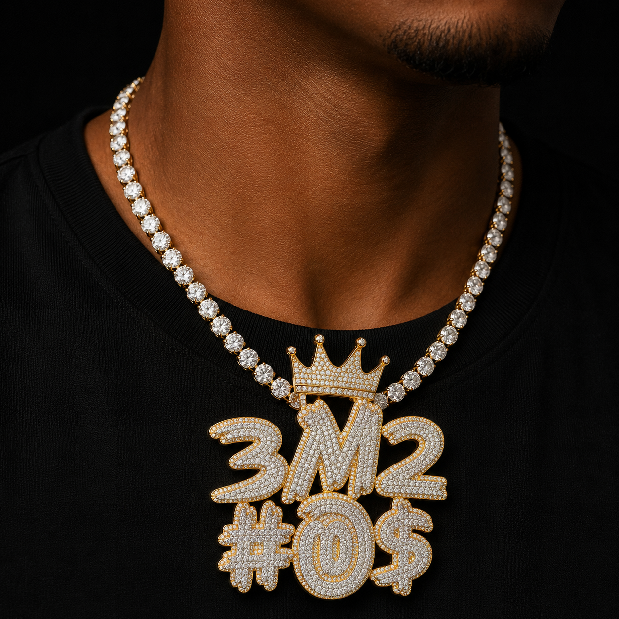 Bubble Letter Iced Out Prong Setting Personalized Pendant Custom Name Necklace for Men Crown Bail Real Copper Hip Hop Jewelry
