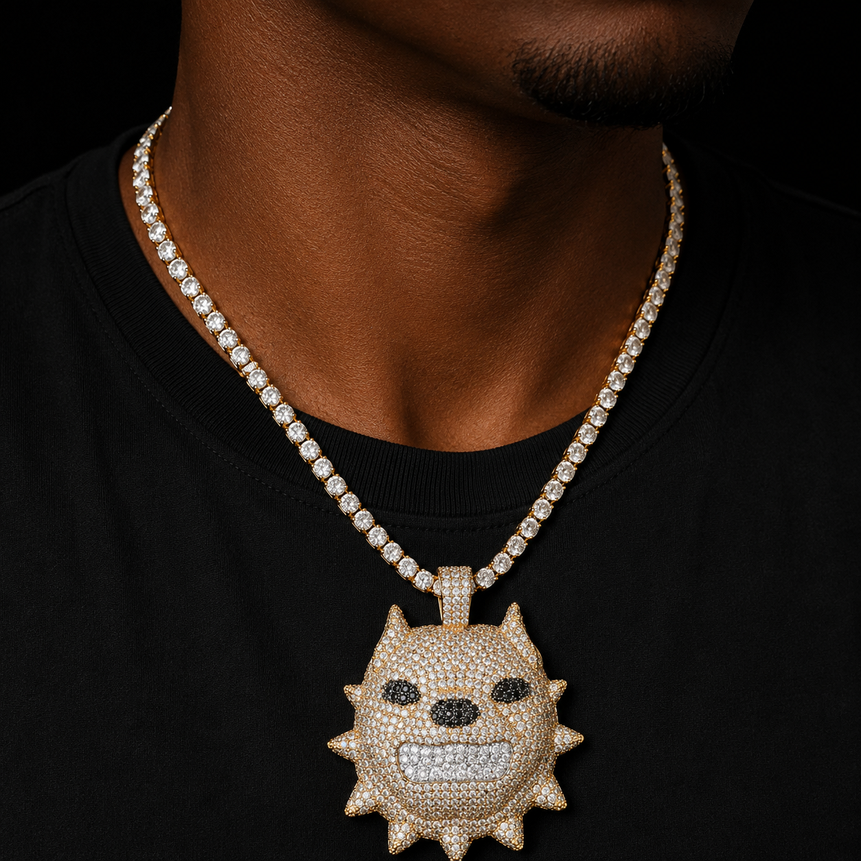 Bubble Letter Animal Dog Head Necklace & Pendant Gold Color Bling Cubic Zircon Men's Hip Hop Rock Street Jewelry