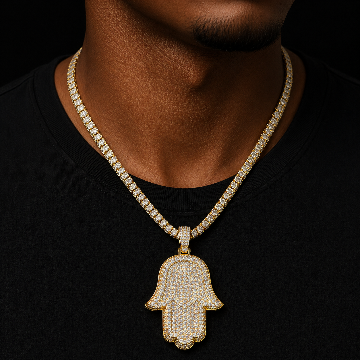 Bubble Letter Prong Necklace Iced Out Halma Hand Pendant Two Tone Real Copper Hip Hop Jewelry