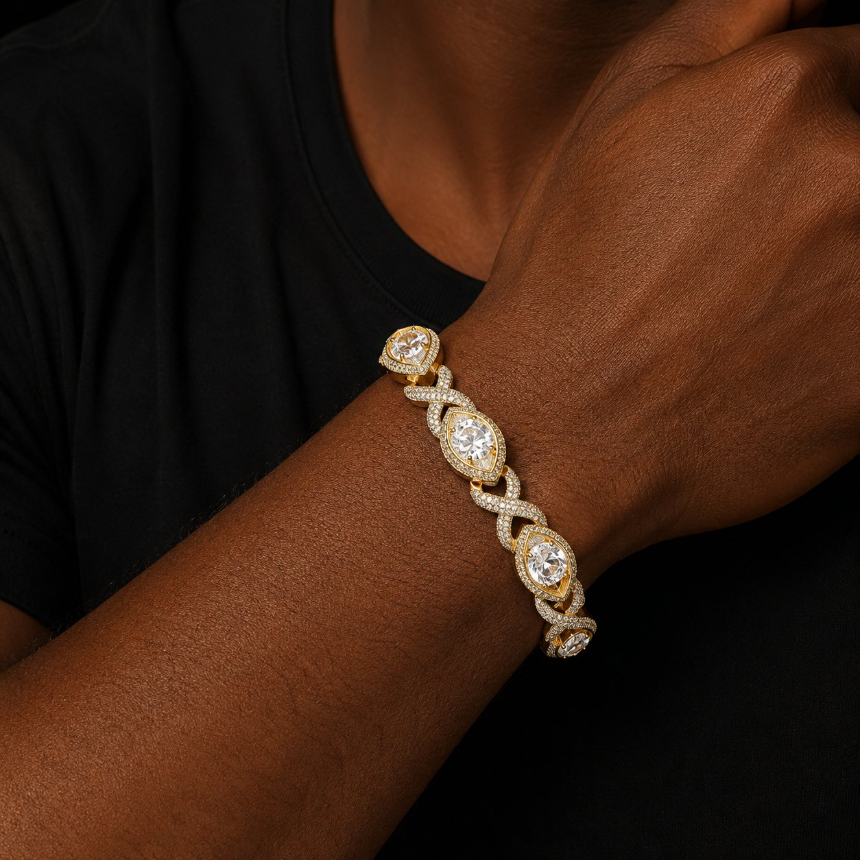 Bubble Letter Iced Out Shape 8 Eye Cuban Link Bracelet for Men Prong Setting Hip Hop Jewelry