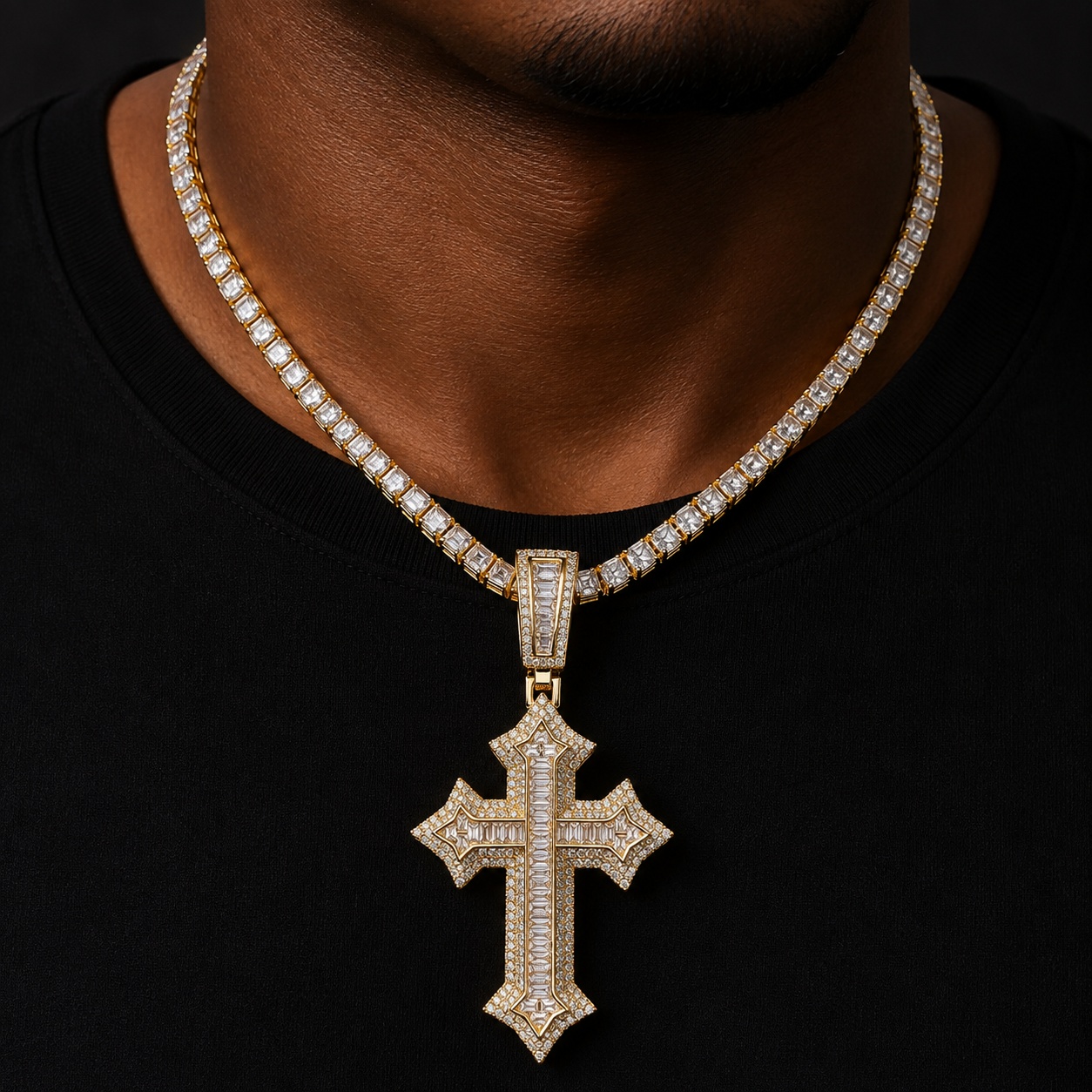 Bubble Letter Iced Out Cross Necklace for Men Prong Setting Real Copper Cubic Zirconia Hip Hop Jewelry Dropshipping Items
