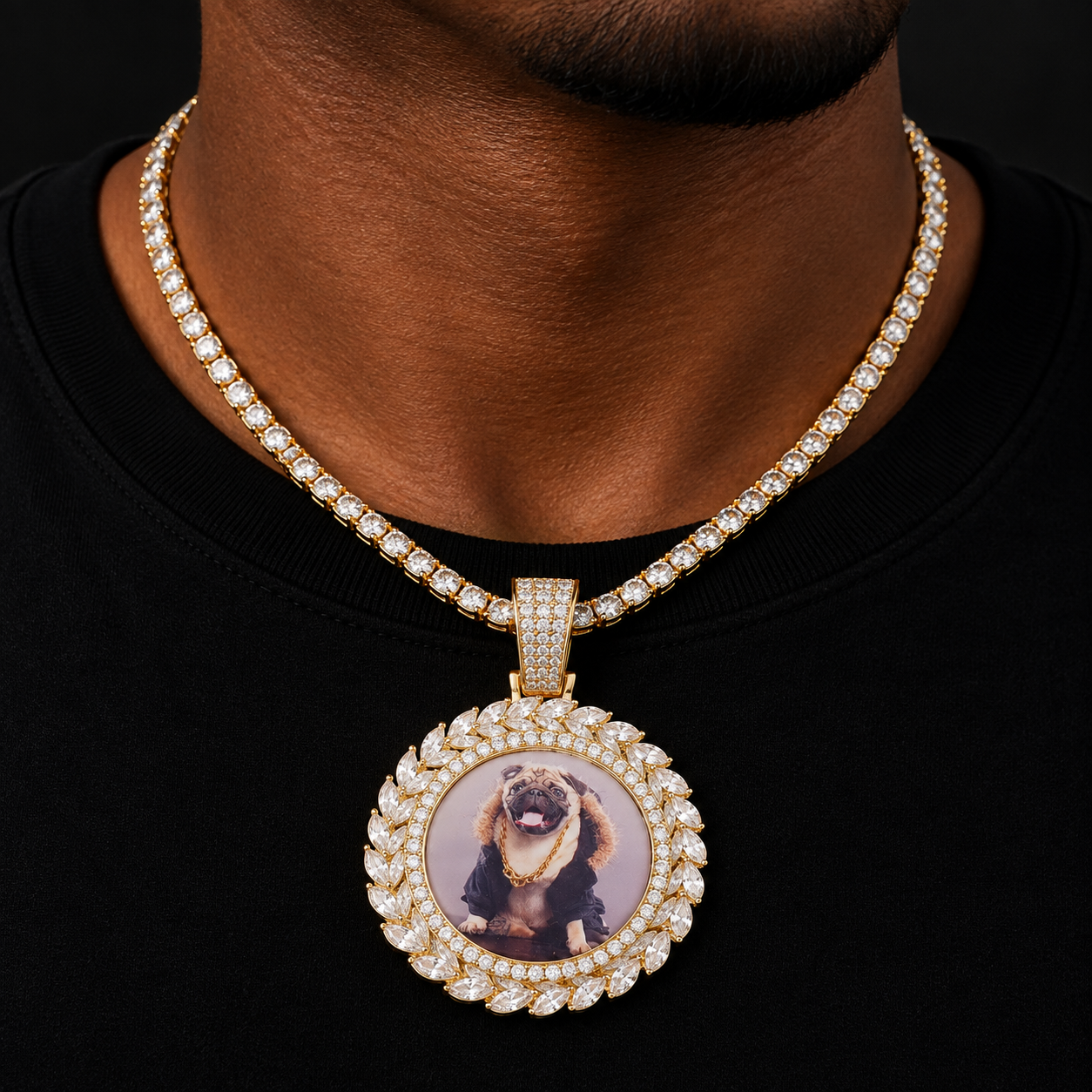 Bubble Letter Picture Necklace Custom Photo Projection Pendant Solid Back Micro Pave Charms Hip Hop Rock Jewelry 2022 Trend