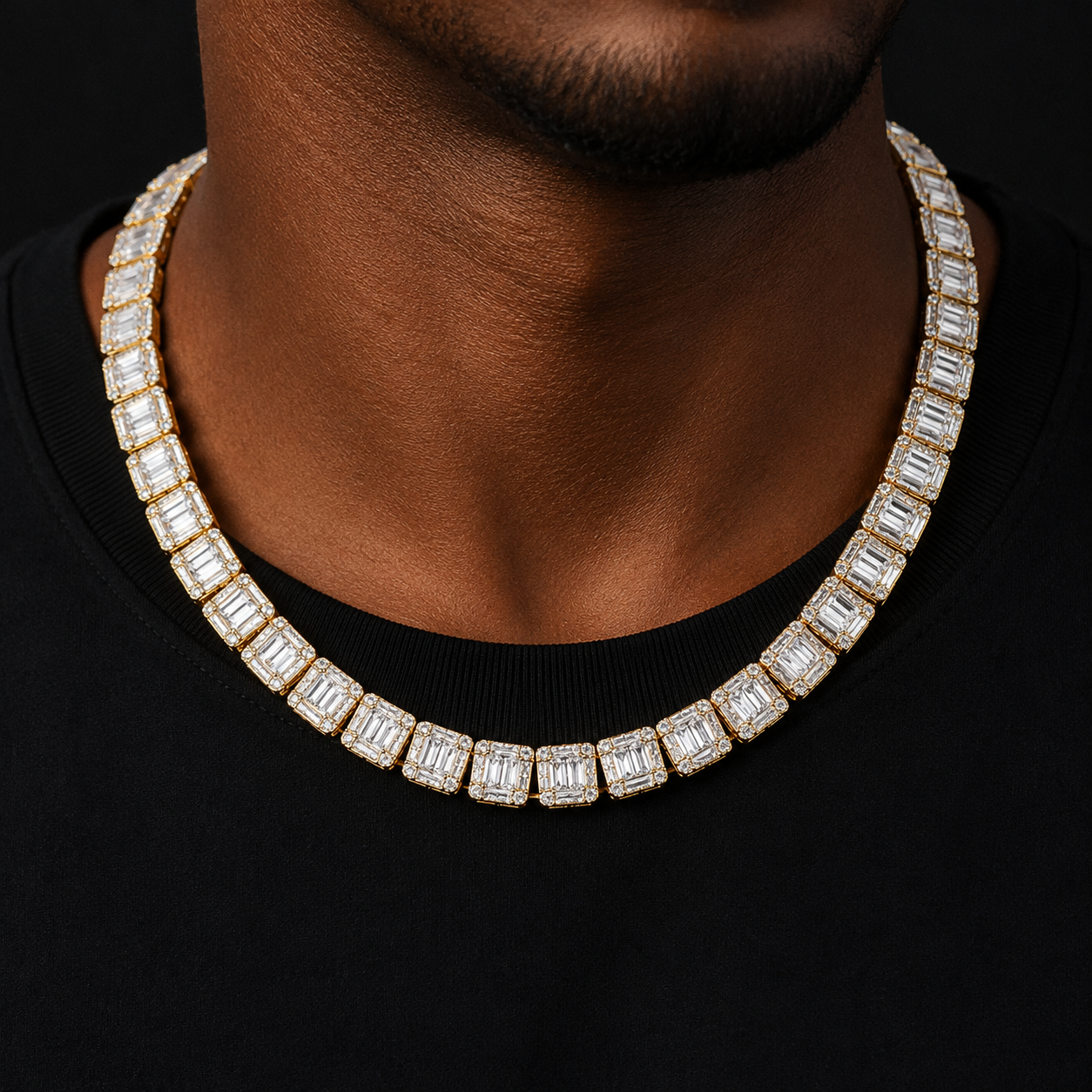 Bubble Letter Baguette Square Tennis Chain for Men Necklace Hip Hop Fashion Jewelry Real Copper Bling Rock Charms