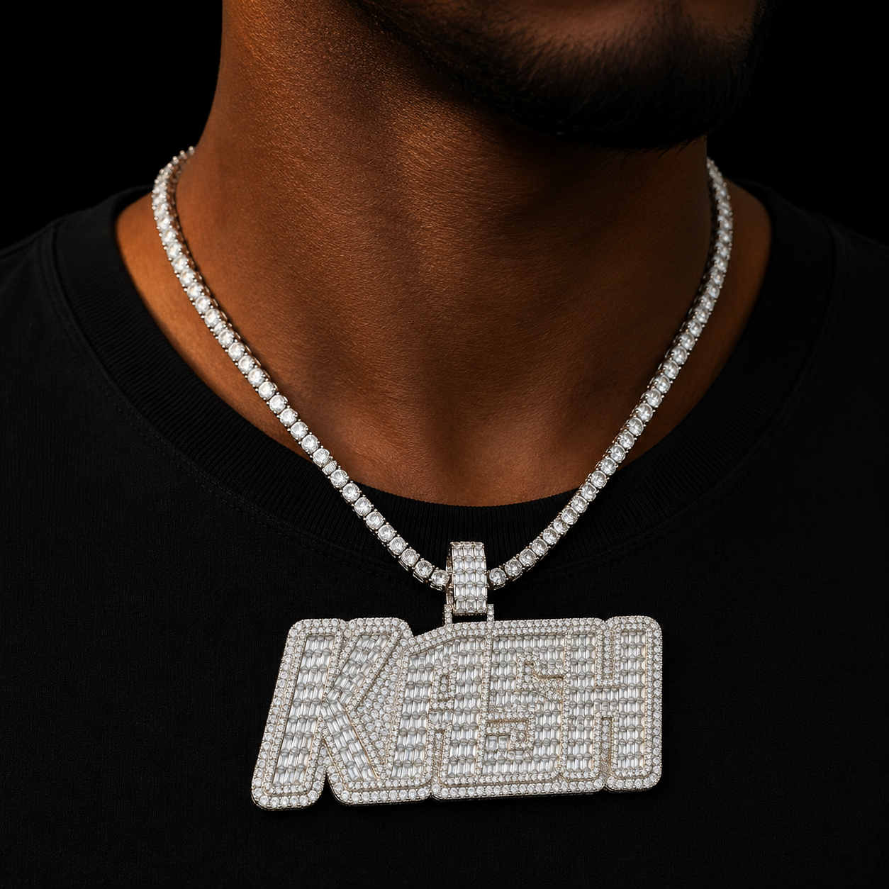 Bubble Letter Custom Name Necklace for Men Baguette Pendant Iced Out Personalized Charms Hip Hop Jewelry Two Tone
