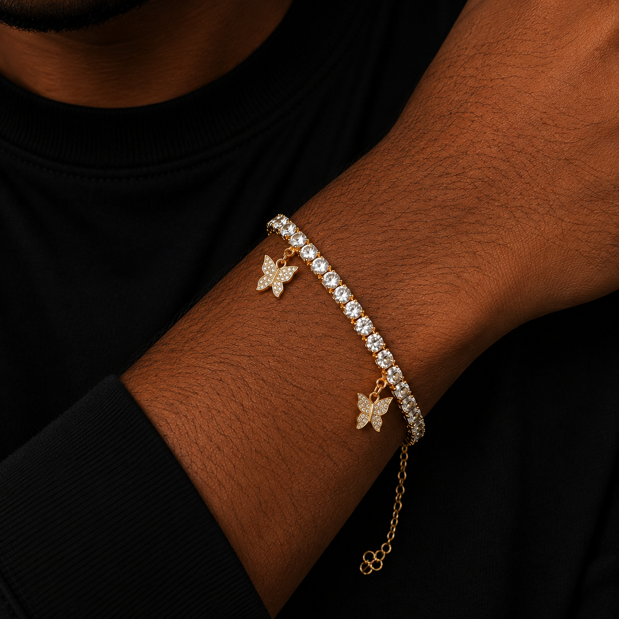 Butterfly Tennis Bracelet Hip Hop Jewelry Gold Color Men Women Link Adjustable