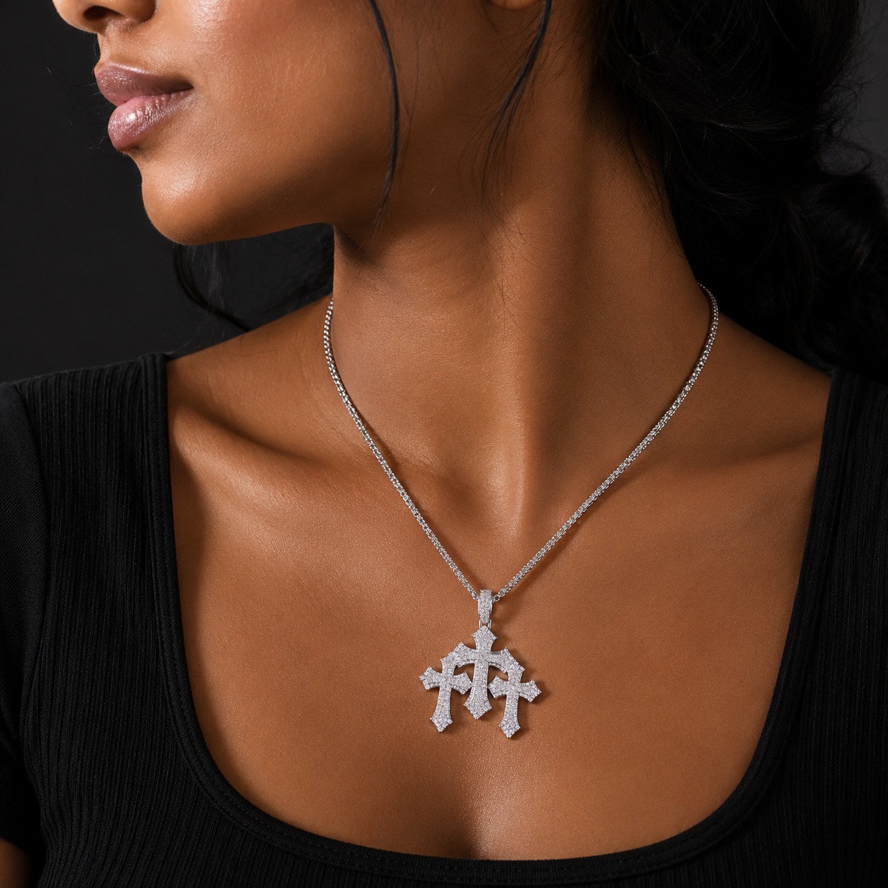 Bubble Letter Iced Out Cross For Women White Gold Plated Real Copper Cubic Zirconia Luxury Hip Hop Jewelry