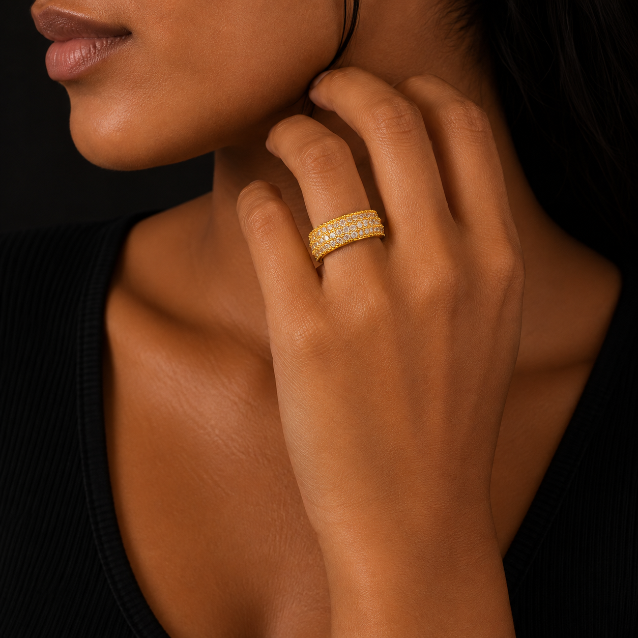 Bubble Letter Iced Out Rings for Women Real Gold Plated Hip Hop Jewelry