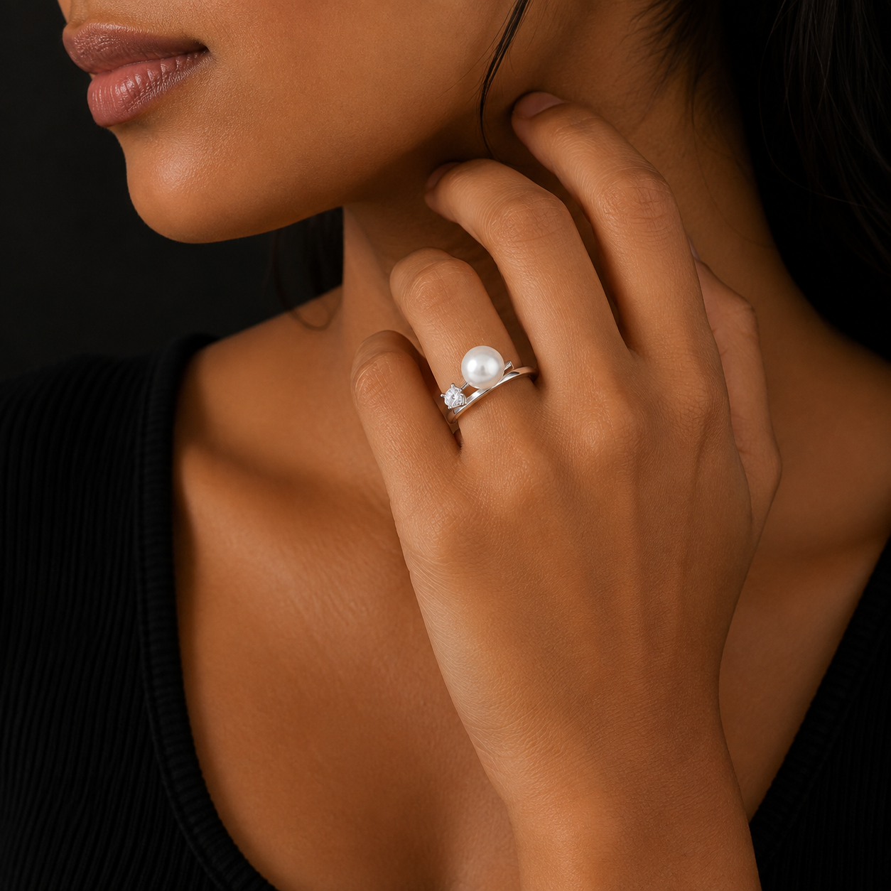 Bubble Letter Pure Pearl Wedding Ring for Women Silver Plated Hip Hop Fashion Jewelry
