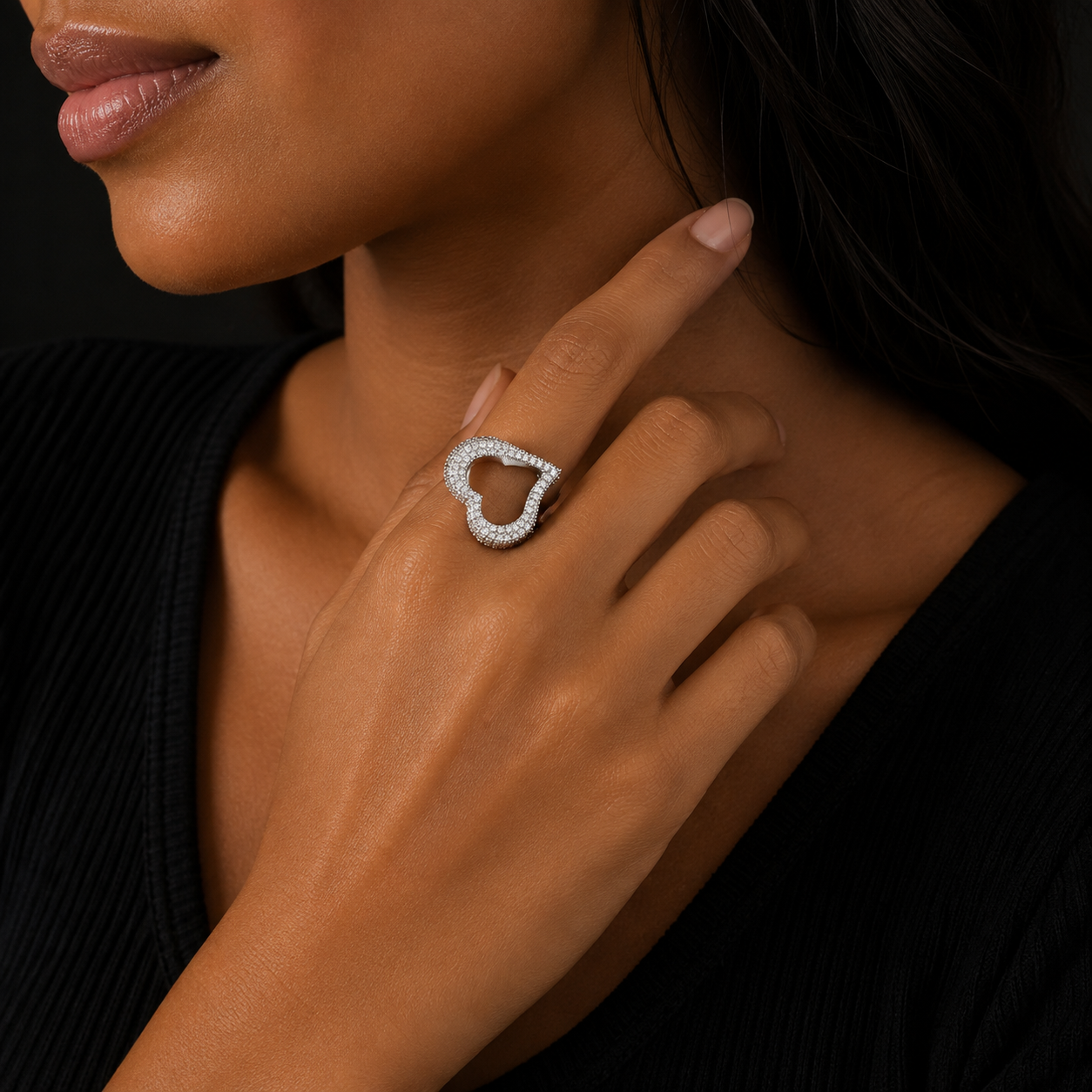 Bubble Letter Open Heart Ring for Women Iced Out Finger Decoration Bling Baguette Zircon Hip Hip Jewelry