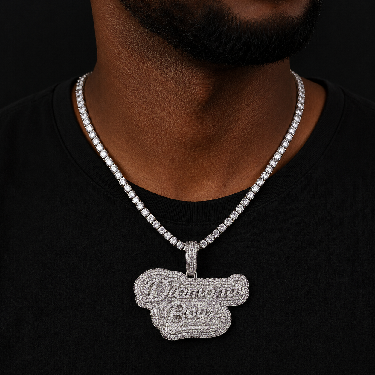 Bubble Letter Iced Out Diamond Boyz Necklace Pendant for Men Real Gold Plated Cubic Zirconia Hip Hop Jewelry