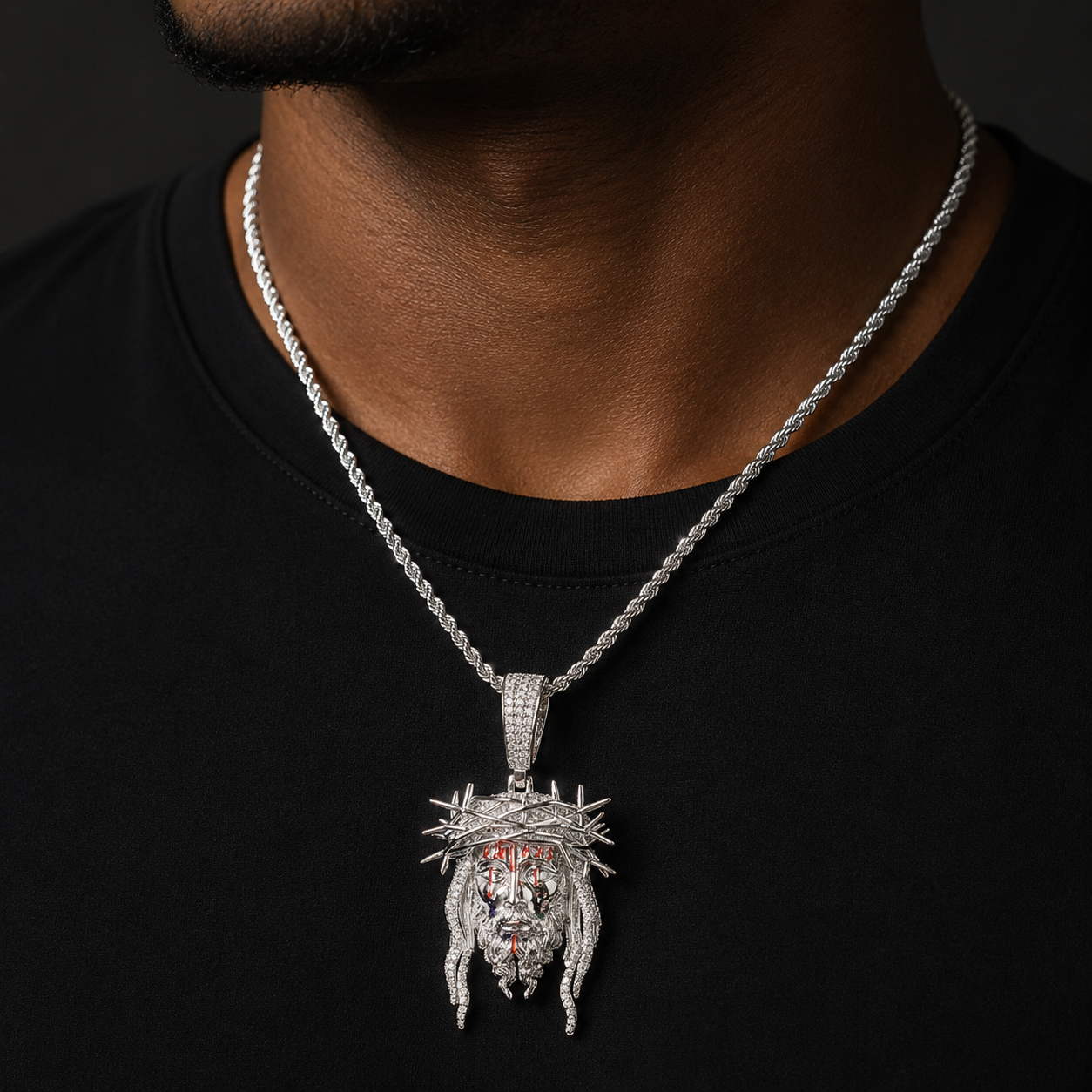 Bubble Letter Iced Out Smooth Barbered Wire Jesus Necklace Pendant for Men Prong Setting 5A Cubic Zirconia Hip Hop Jewelry