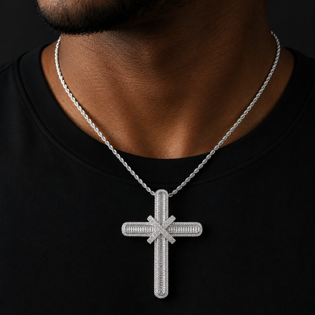 Bubble Letter Iced Out Super Big Cross Necklace Pendant for Men Prong Setting 5A Cubic Zirconia Hip Hop Jewelry