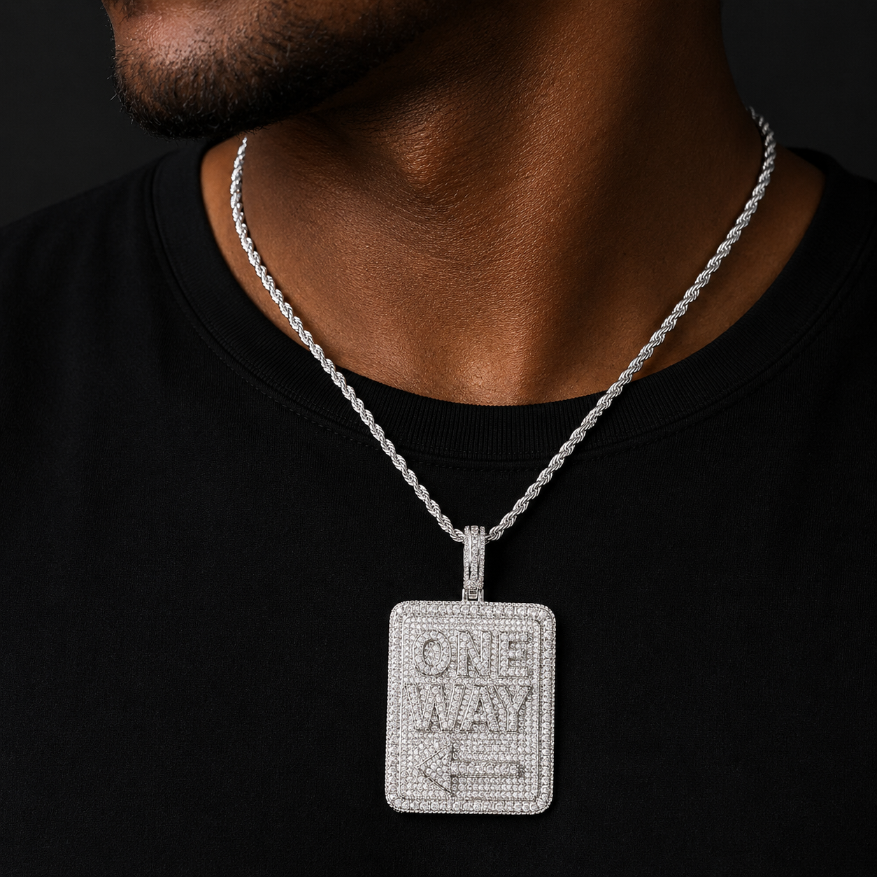 Bubble Letter Iced Out One Way Tag Necklace Pendant for Men Prong Setting 5A Cubic Zirconia Hip Hop Jewelry