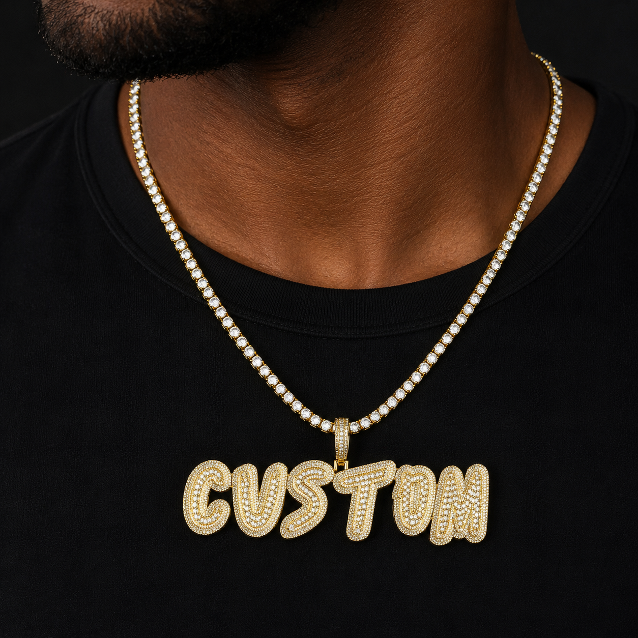 Bubble Letter Name Necklace Pendant Baguette Custom Chains Iced Out Cubic Zirconia Paved Setting Personalized Hip Hop Jewelry