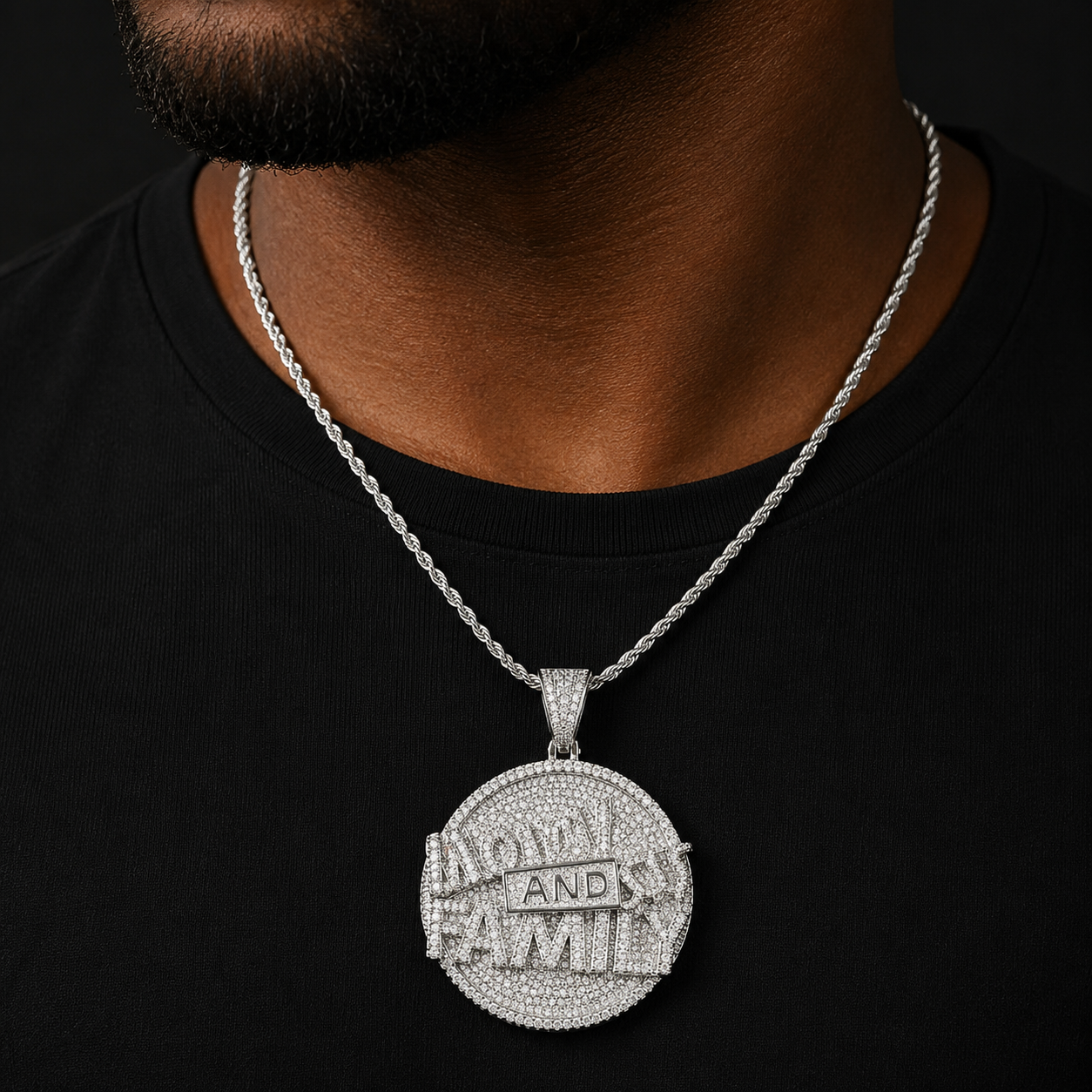 Bubble Letter Iced Out Money and Family Necklace Pendant for Men Real Gold Plated 5A Cubic Zirconia Hip Hop Jewelry