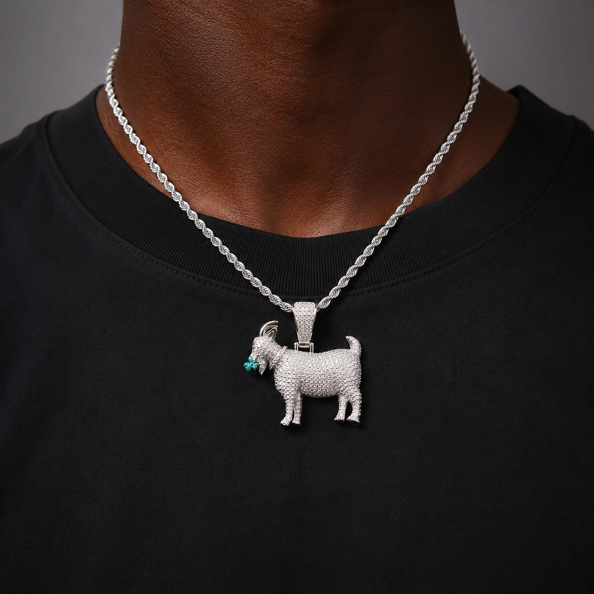 Bubble Letter Iced Out Goat Grass Necklace Pendant for Men Real Gold Plated 5A Cubic Zirconia Hip Hop Jewelry