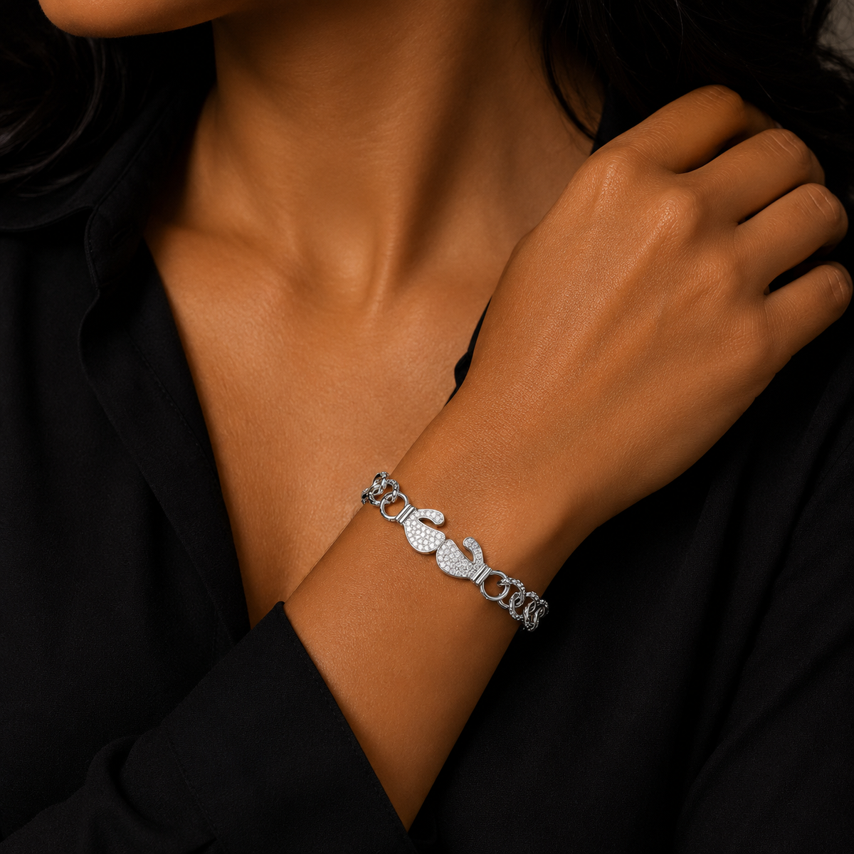 Bubble Letter Belcher Link Iced Boxing Gloves Bracelet for Women Real Gold Plated Hip Hop Jewelry