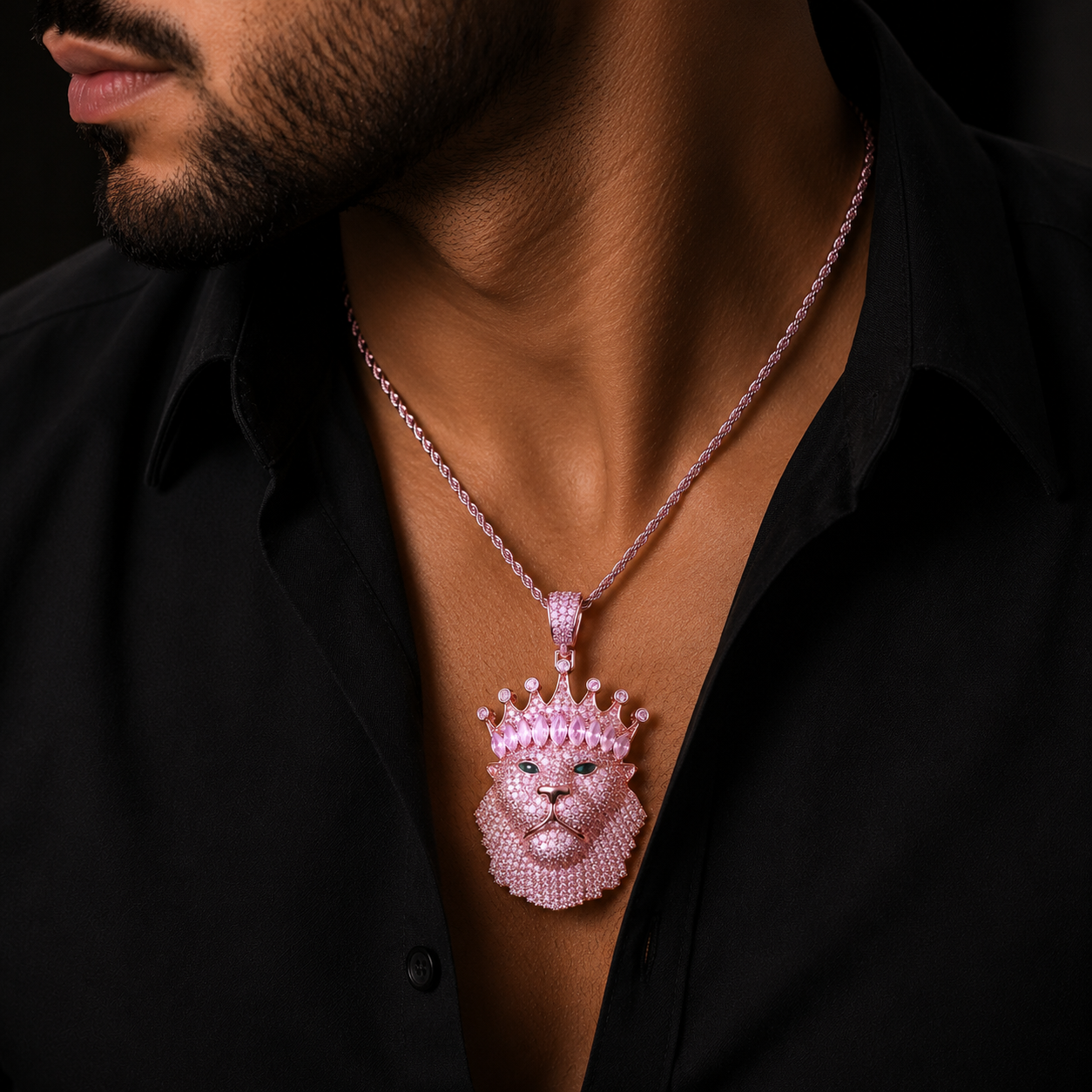 Bubble Letter Iced Out Crown Lion Green Eye Necklace Pendant for Men Real Gold Plated 5A Cubic Zirconia Hip Hop Jewelry