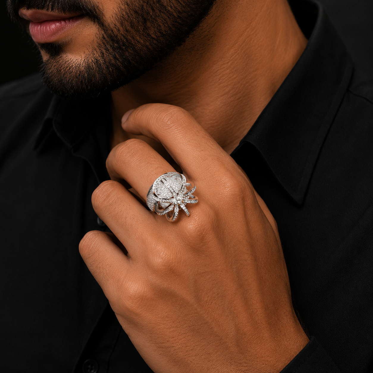 Bubble Letter Iced Out Crown Ring for Men Real Gold Plated 5A Cubic Zirconia Hip Hop Jewelry