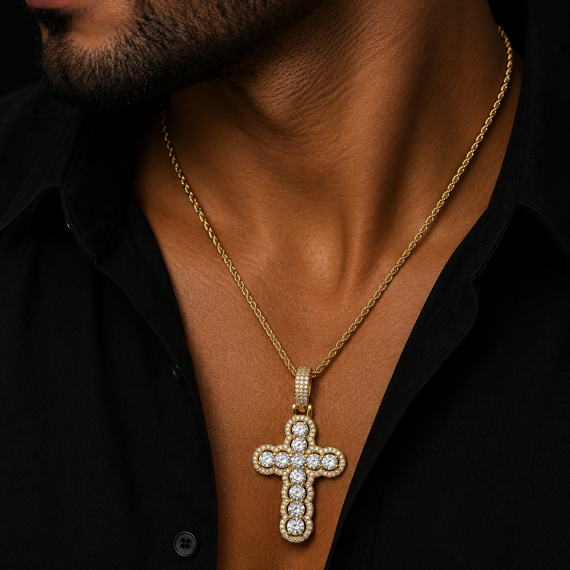 Bubble Letter Iced Out Hollow Cross Necklace Pendant for Men Real Gold Plated 5A Cubic Zirconia Hip Hop Jewelry