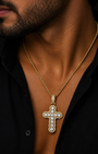 Bubble Letter Iced Out Hollow Cross Necklace Pendant for Men Real Gold Plated 5A Cubic Zirconia Hip Hop Jewelry