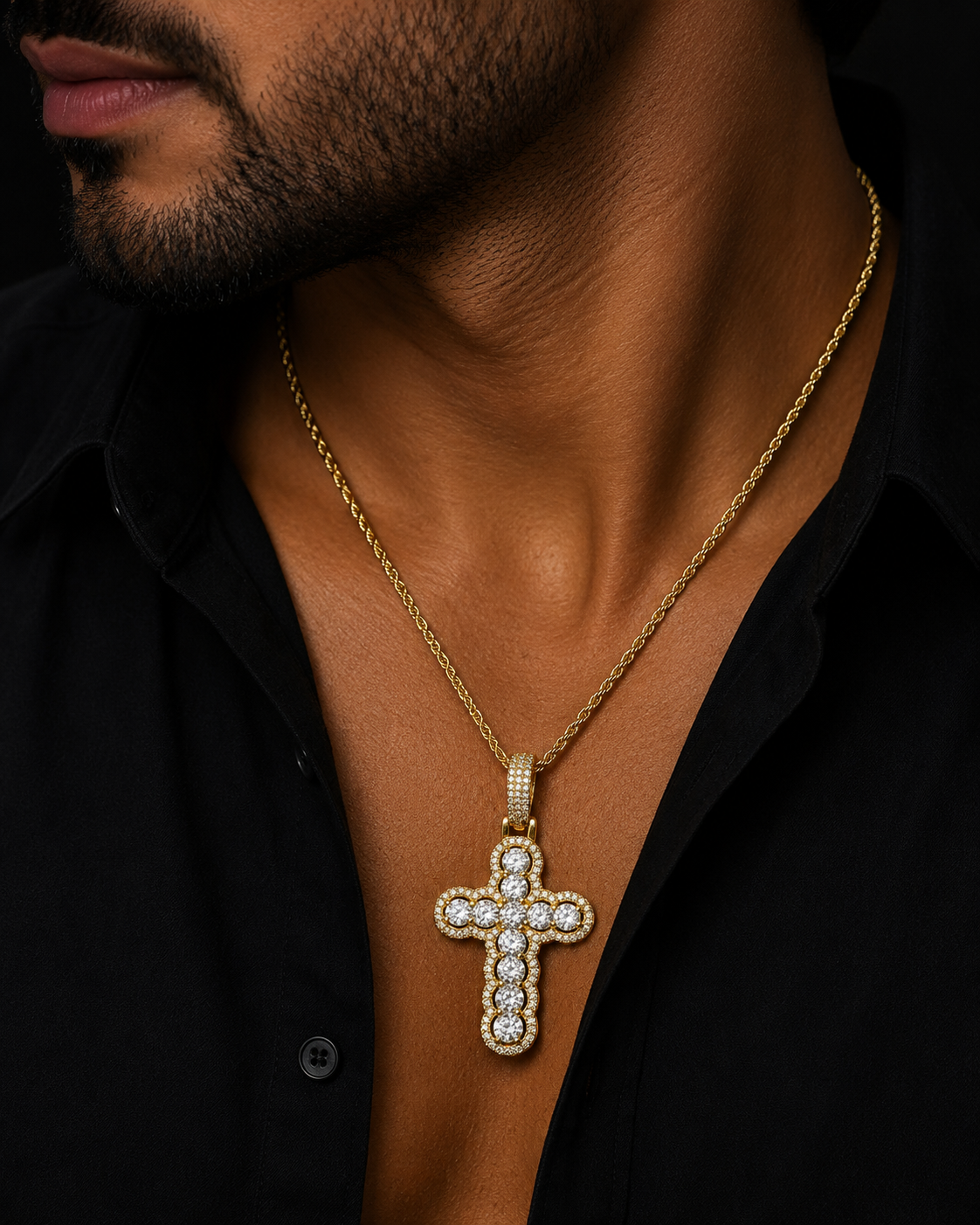 Bubble Letter Iced Out Hollow Cross Necklace Pendant for Men Real Gold Plated 5A Cubic Zirconia Hip Hop Jewelry