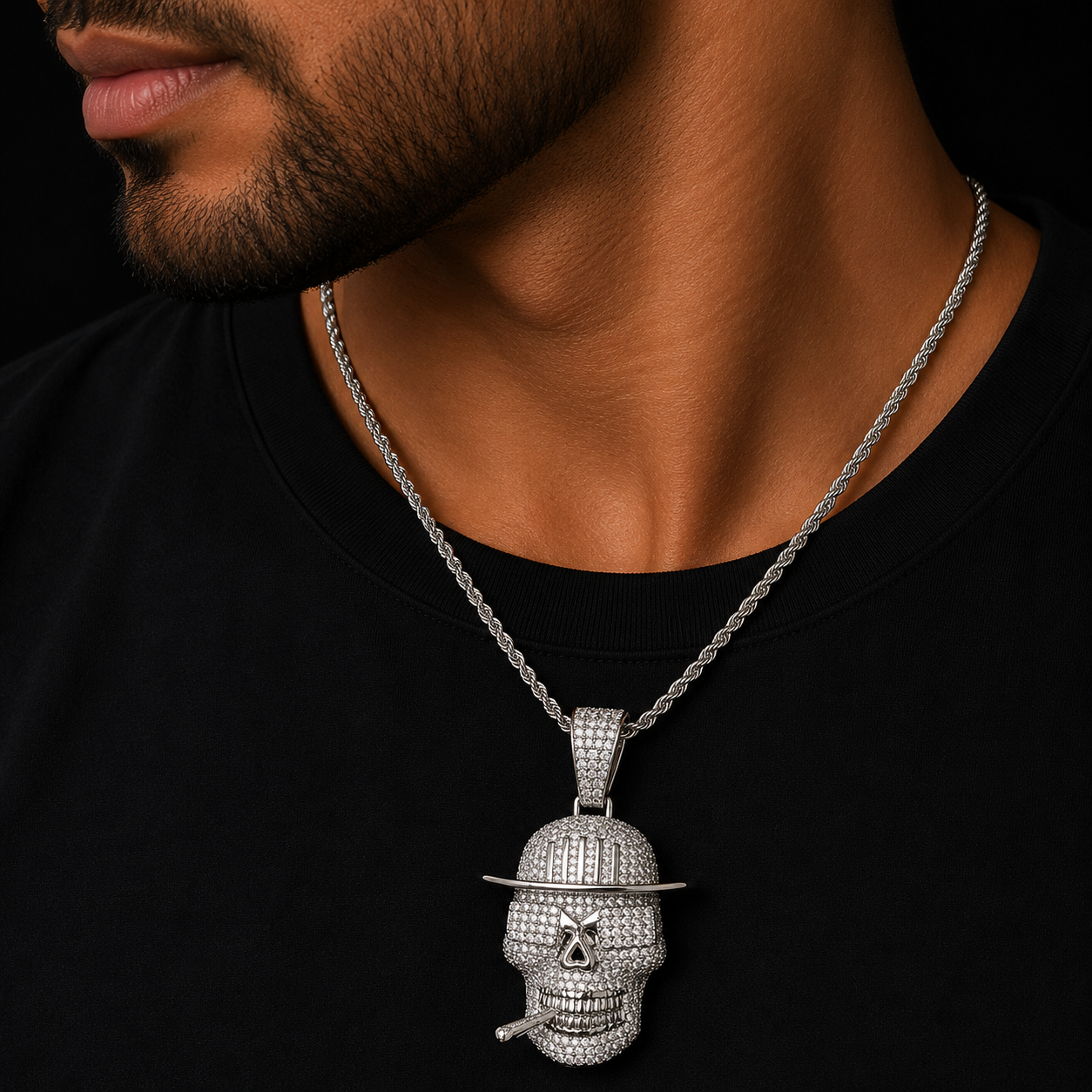 Bubble Letter Iced Out Skull Sigarette Necklace Pendant for Men Real Gold Plated 5A Grade Hip Hop Jewelry