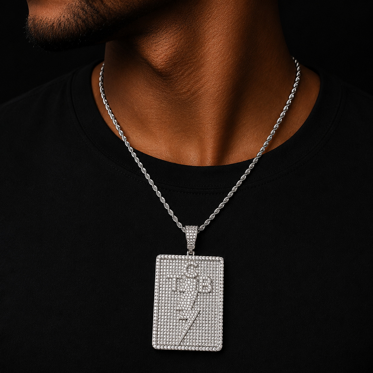 Bubble Letter Iced Out TCB Lighting Bolt Necklace Pendant for Men Prong Setting Real Gold Plated Hip Hop Jewelry