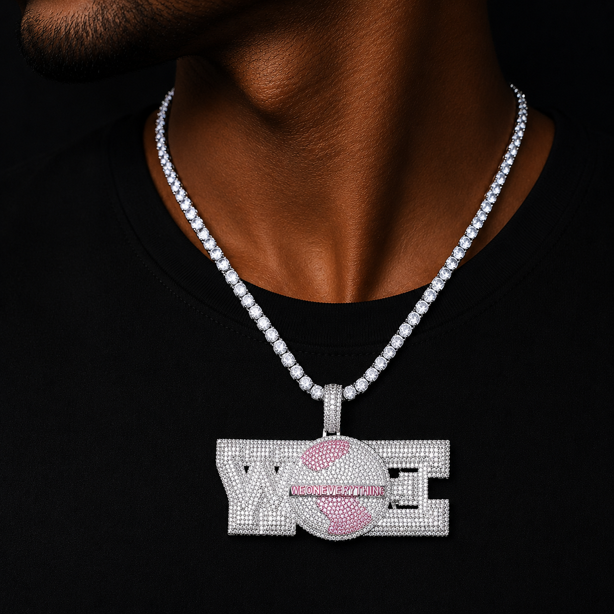 Bubble Letter Iced Out We on Everything Necklace Pendant for Men Prong Setting Real Gold Plated Hip Hop Jewelry