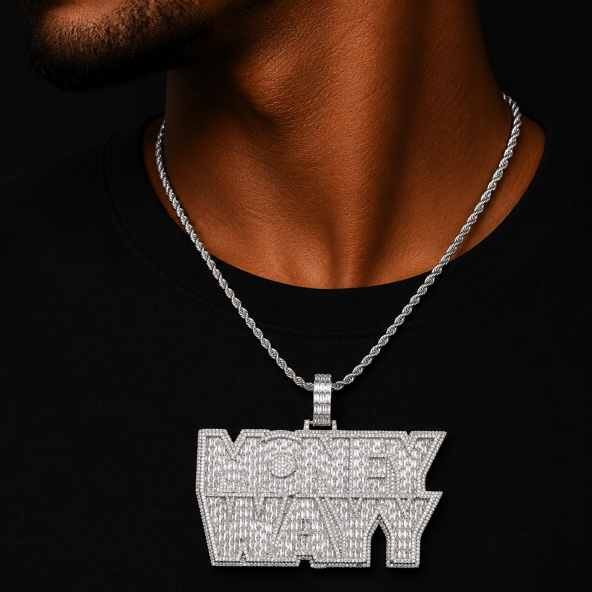 Bubble Letter Iced Out Money Wayy Necklace Pendant for Men Prong Setting Real Gold Plated Hip Hop Jewelry