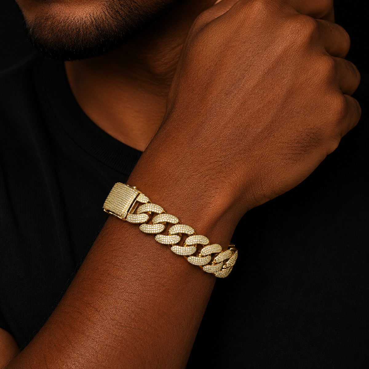 Bubble Letter Iced Out Miami Cuban Link Bracelet for Men Real Gold Plated Cubic Zirconia Hip Hop Jewelry