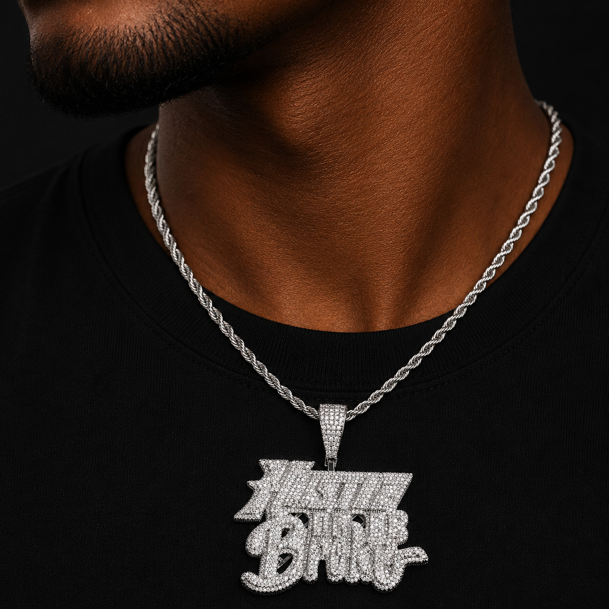 Bubble Letter Iced Out Hustle Or Be Broke Necklace Pendant for Men Prong Setting Real Gold Plated Hip Hop Jewelry
