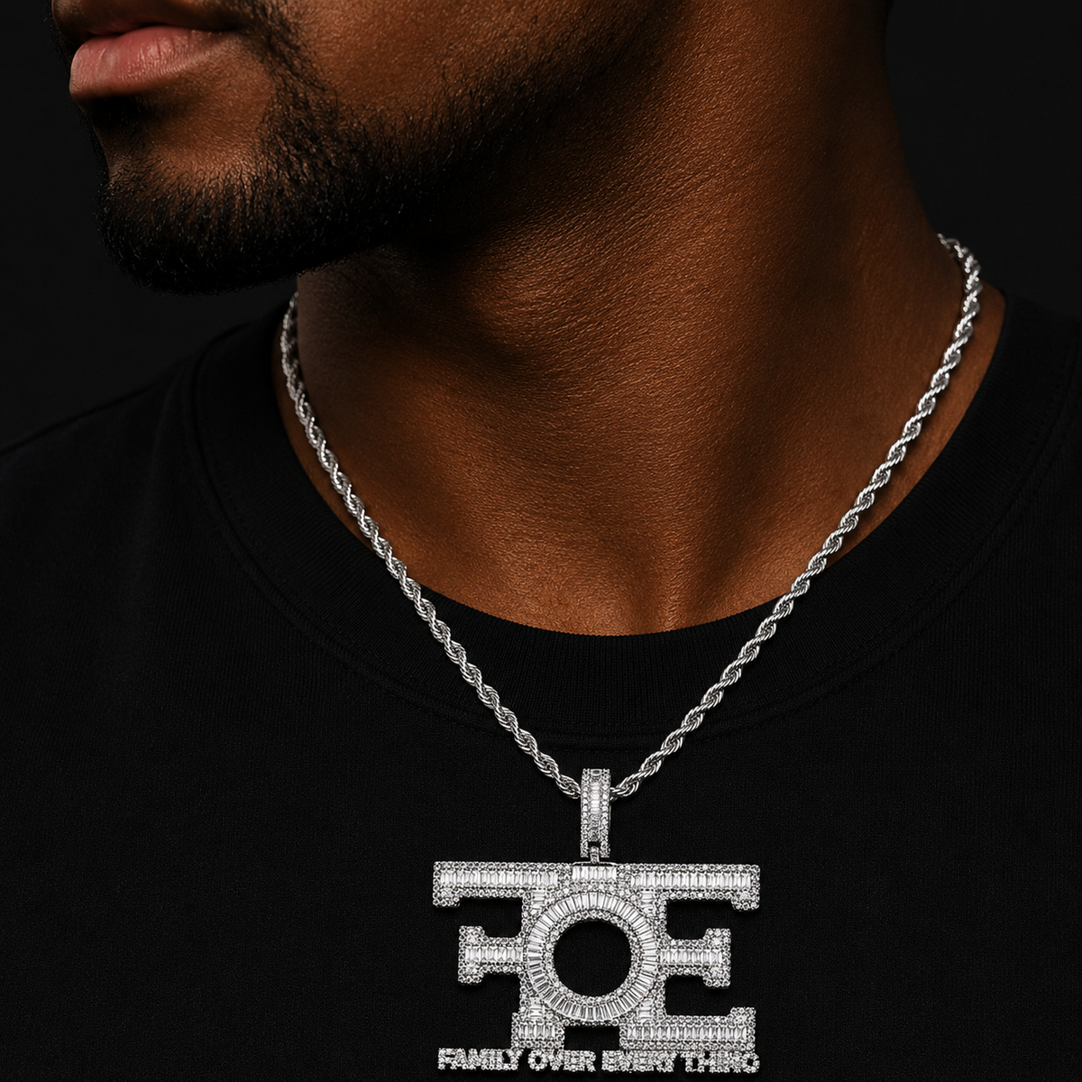 Bubble Letter Iced Out FOE Family Over Everything Necklace Pendant for Men Hip Hop Jewelry
