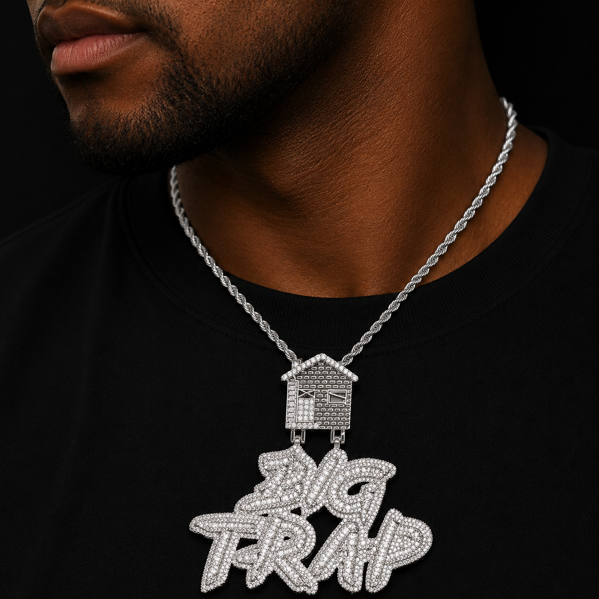 Bubble Letter Iced Out Big Trap House Bail Necklace Pendant for Men Real Gold Plated 5A Cubic Zirconia Hip Hop Jewelry