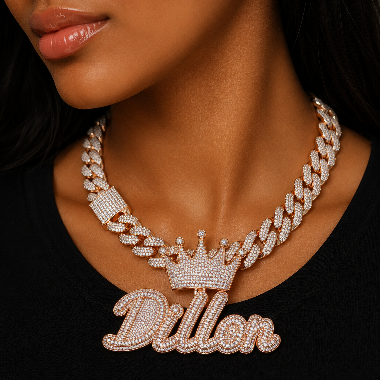 Bubble Letter Silver 925 Moissanite Iced Out Custom Name Necklace Pendant for Women Crown Bail Hip Hop Jewelry