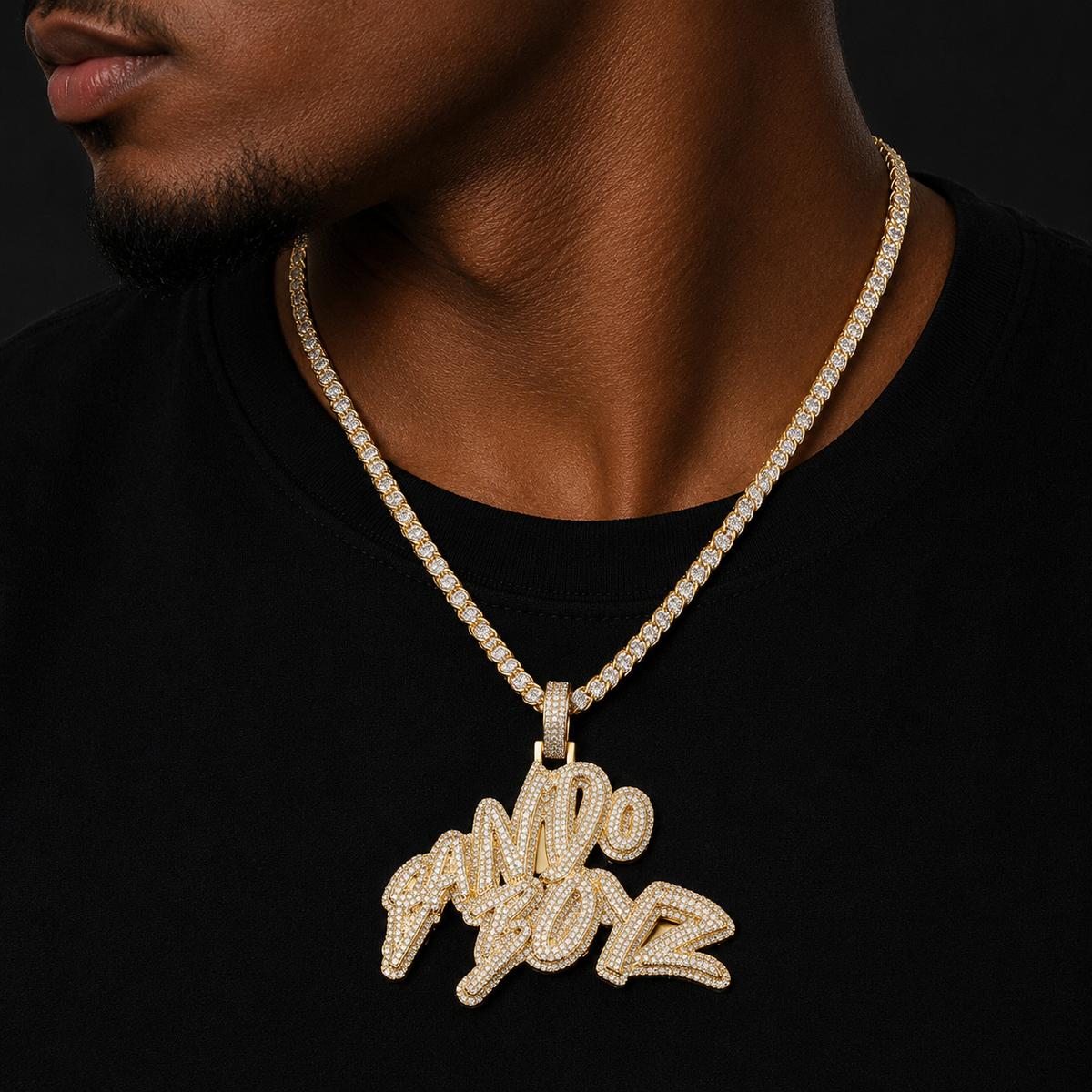 Bubble Letter Iced Out Bando Boyz for Men Necklace Pendant Real Gold Plated Cubic Zirconia Hip Hop Jewelry
