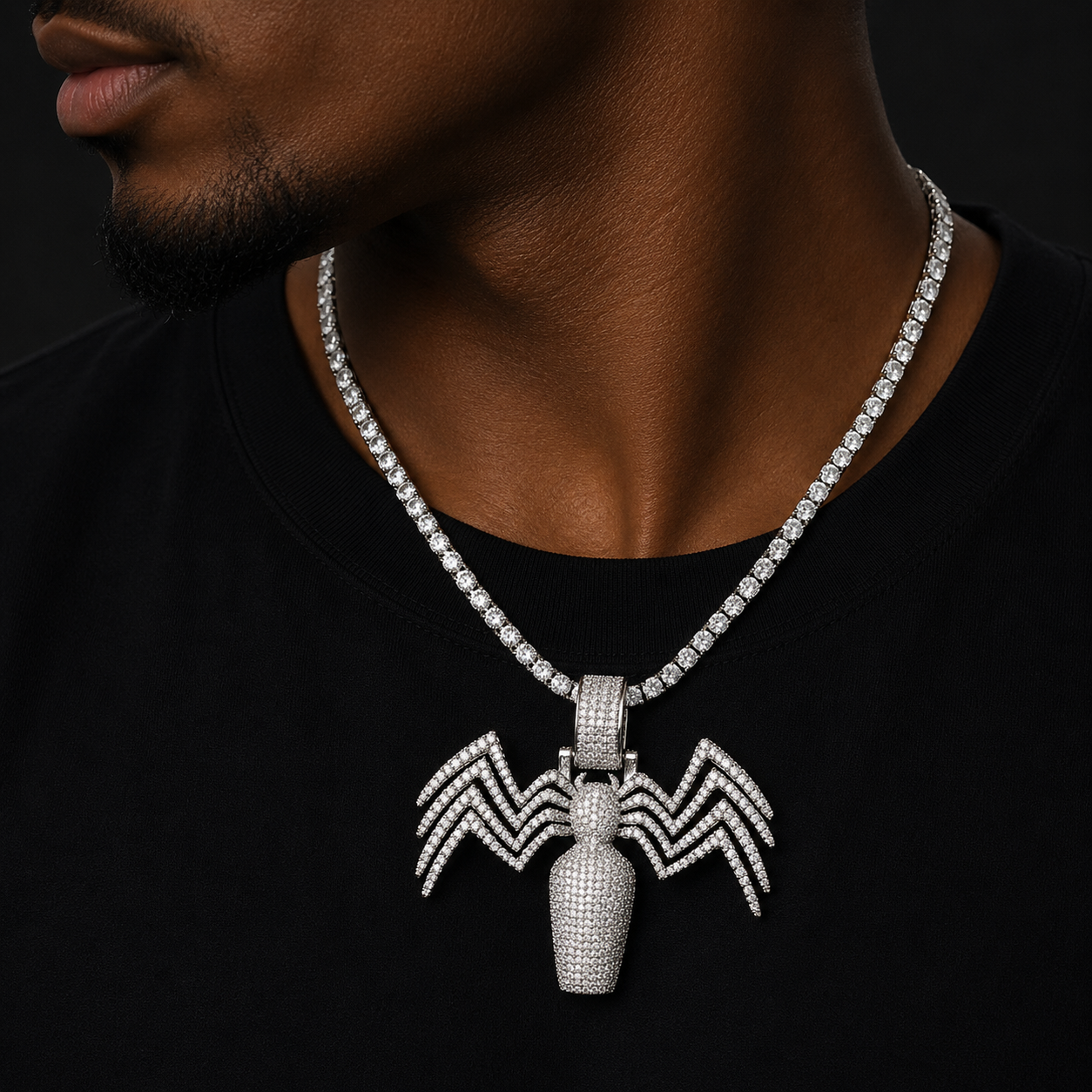 Bubble Letter Iced Out Spider Bottle Necklace Pendant for Men Real Gold Plated Cubic Zirconia Hip Hop Jewelry
